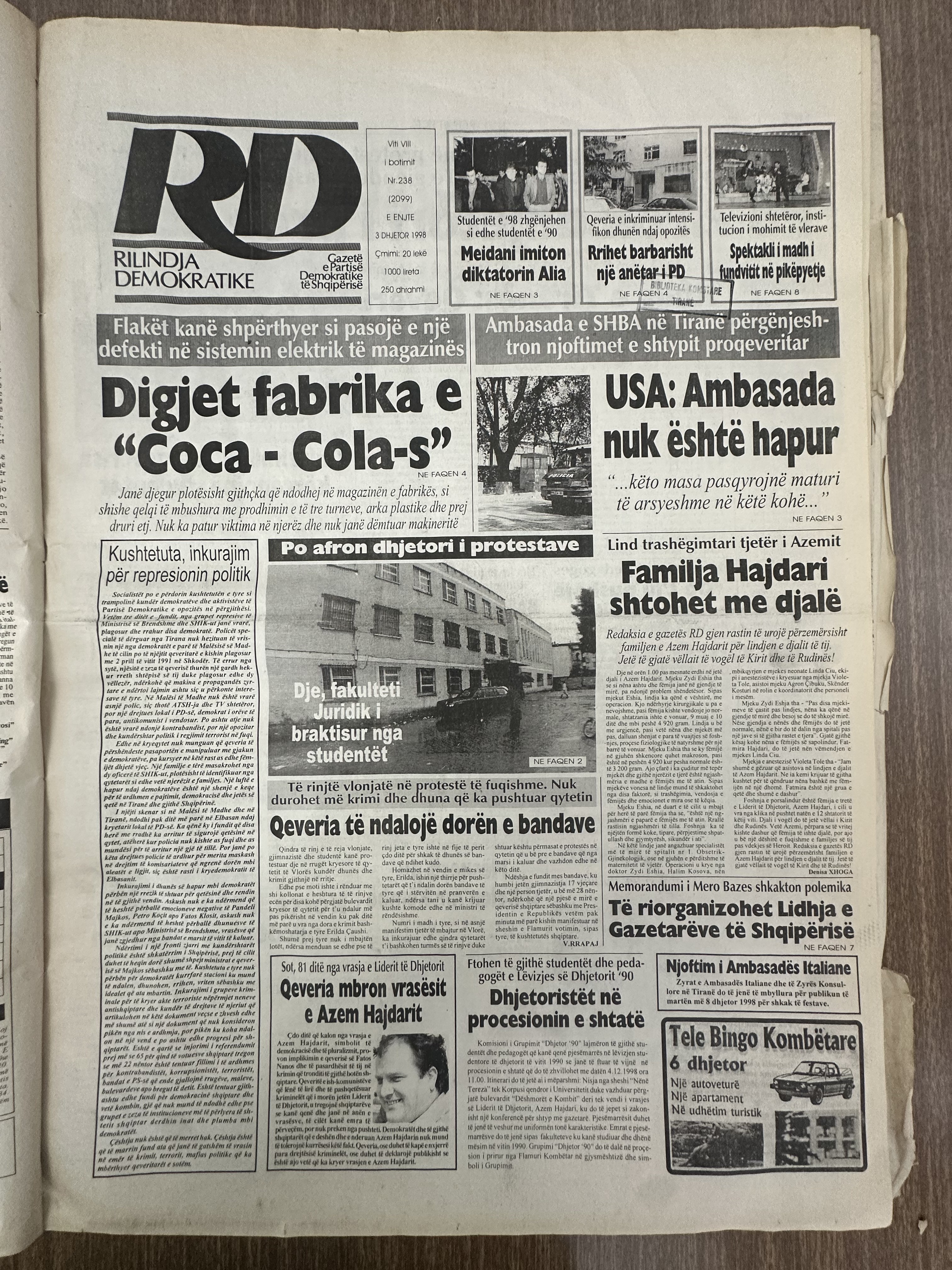 Rilindja Demokratike 1998-12-03